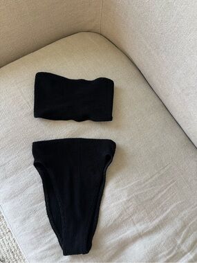 ASOS Black Crinkle Bandeau Bikini Set One Size